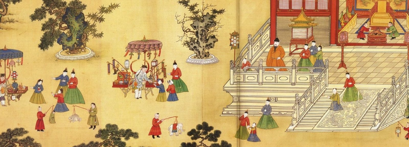 《明憲宗元宵行樂圖》局部，憲宗與圍侍圓領袍內臣